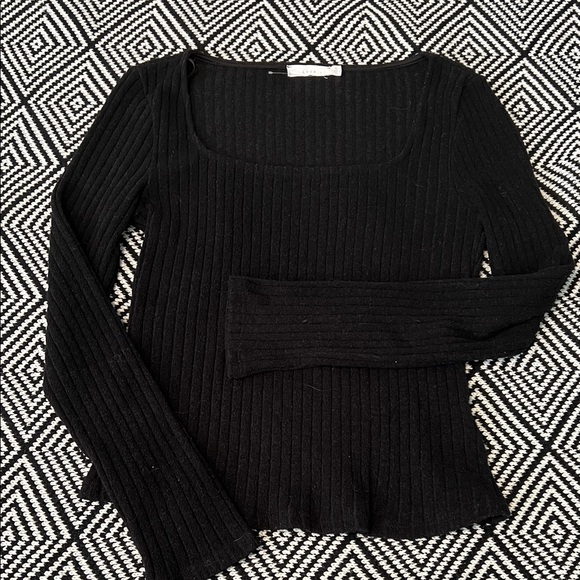 Lush Sweaters - Lush Black Ribbed Scoop Neck Sweater